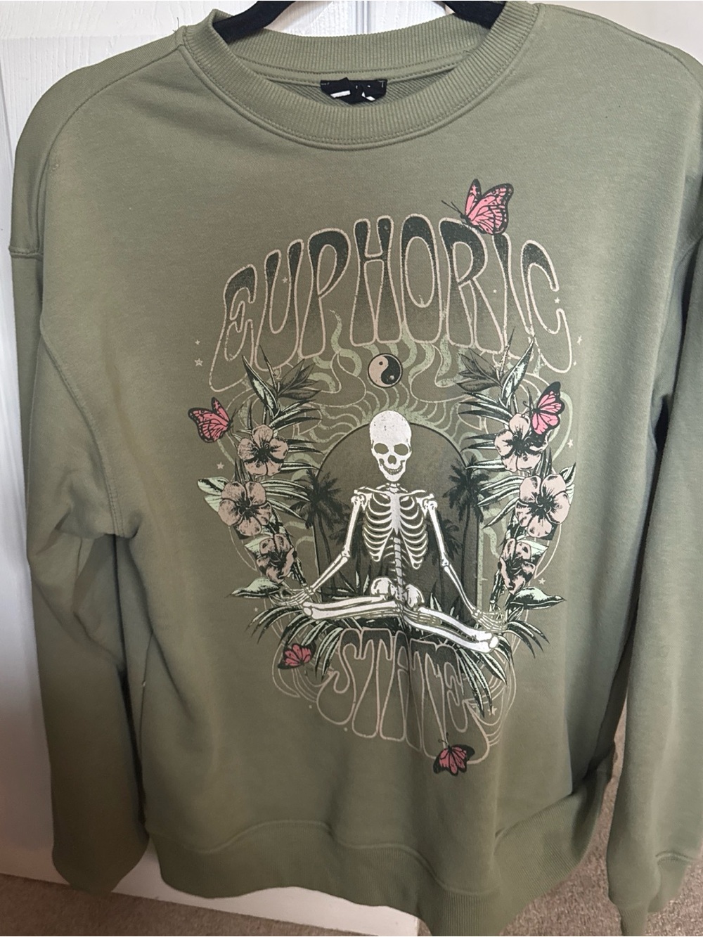 Euphoric Skeleton Graphic Sweatshirt - Olive Green